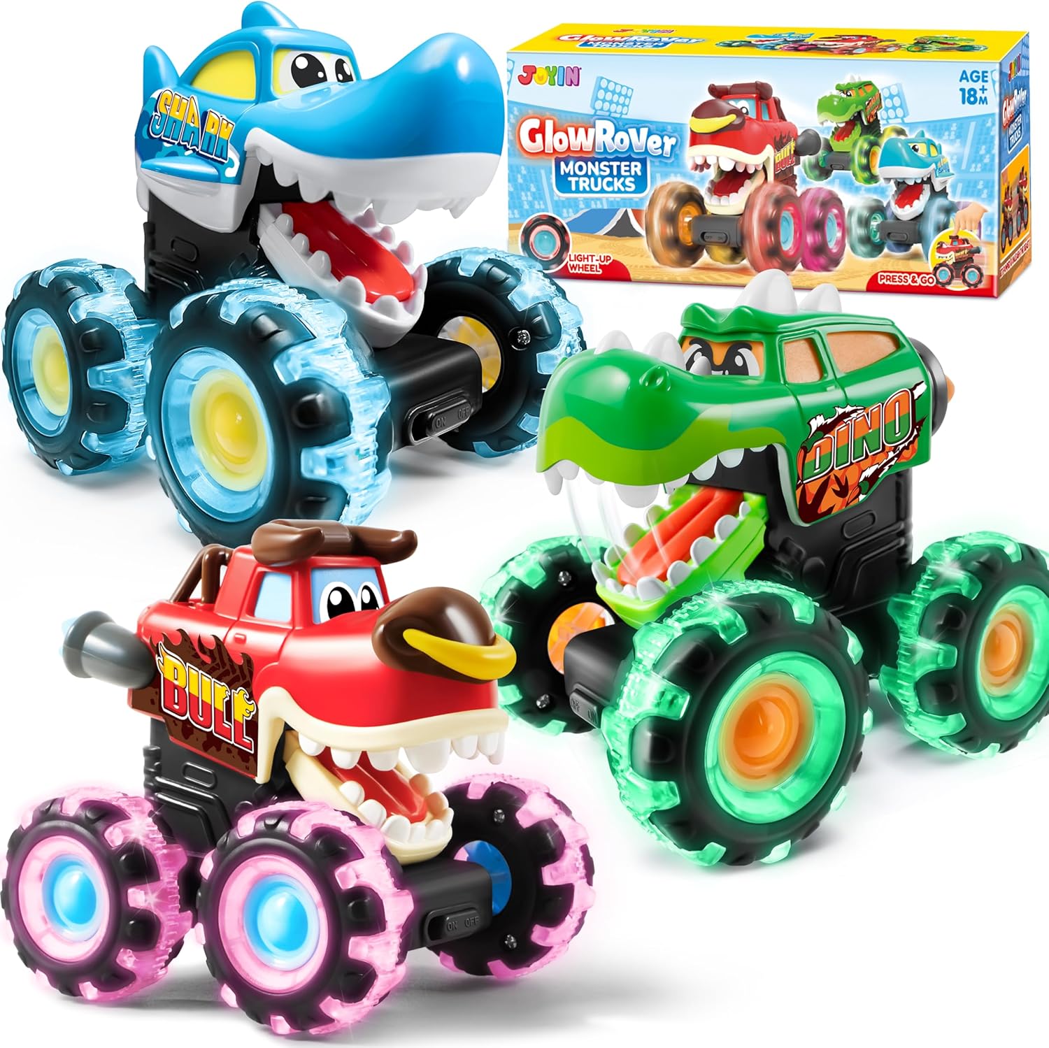 3-pack Monster Trucks | Lichtgevende Auto’s Geactiveerd door Druk voor Peuters