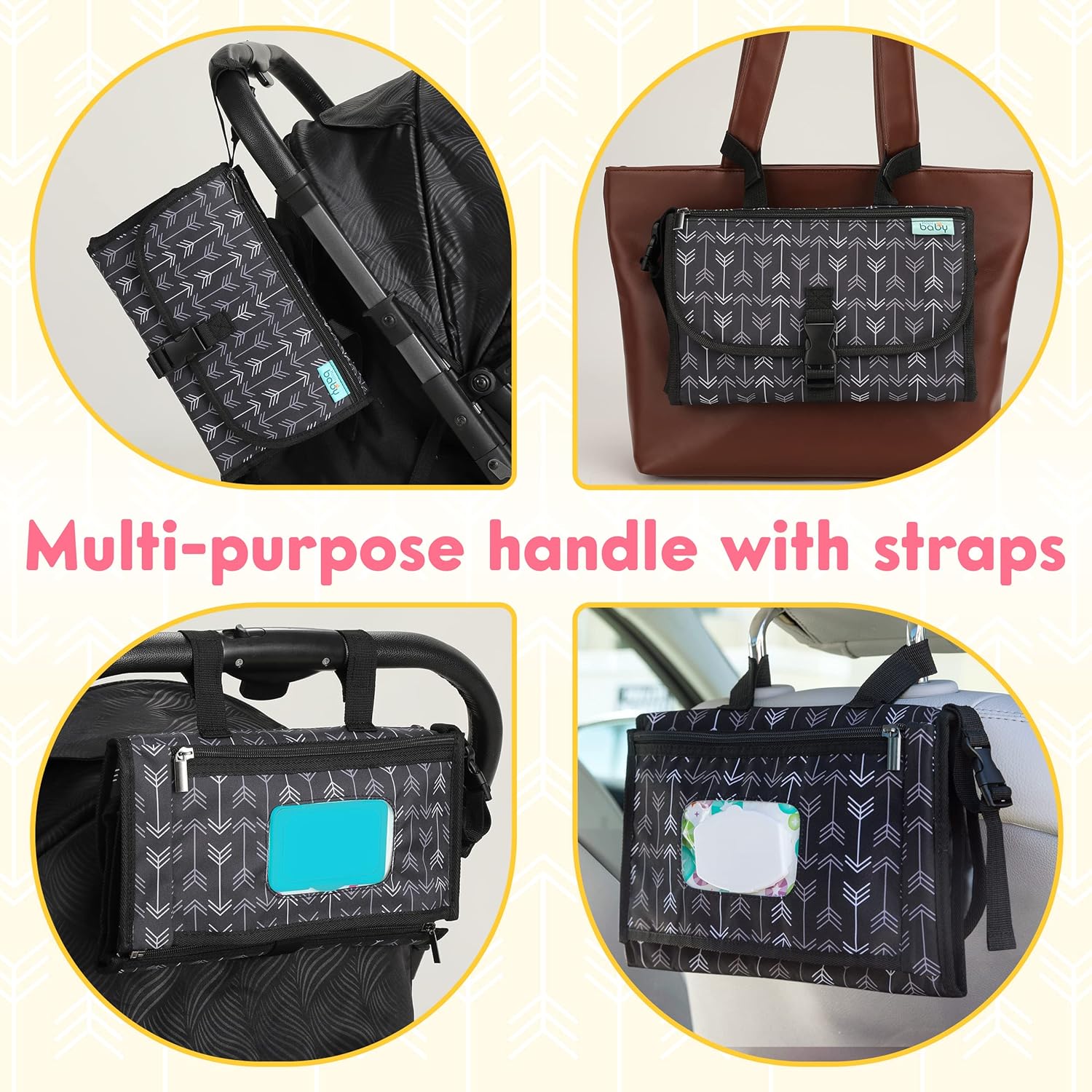 Draagbaar verschoningsmatje|Luiertas met aankleedmat en doekjesvak grijs