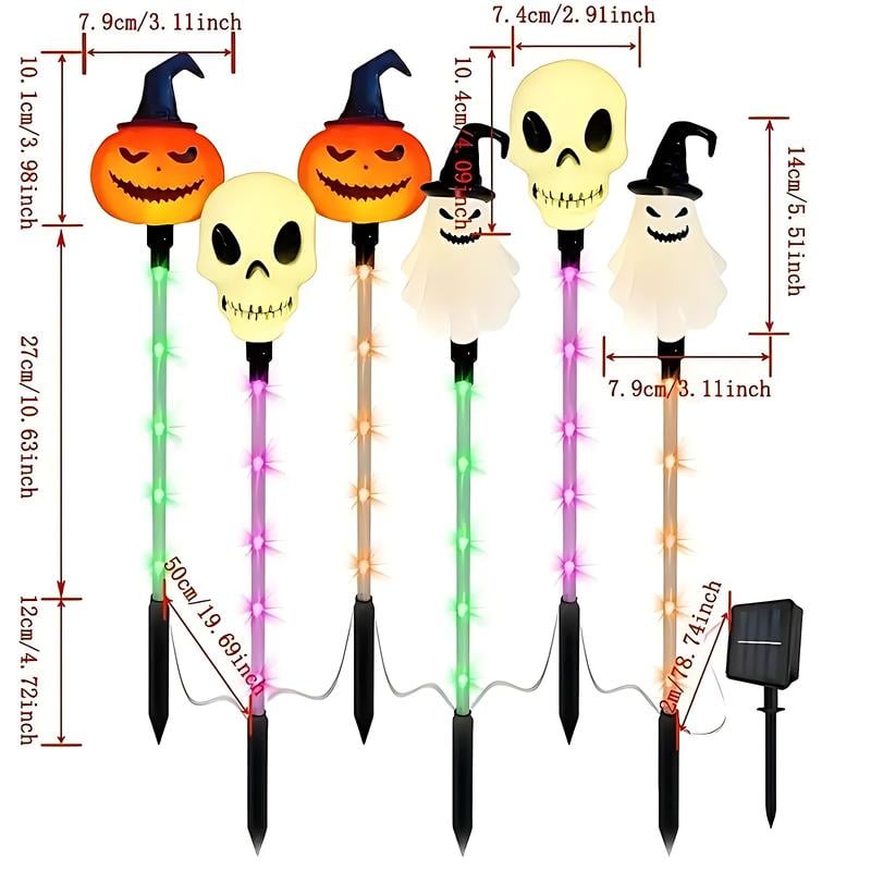 Set van 6 Halloween Zonnelampen | Tuinverlichting op zonne-energie voor buiten