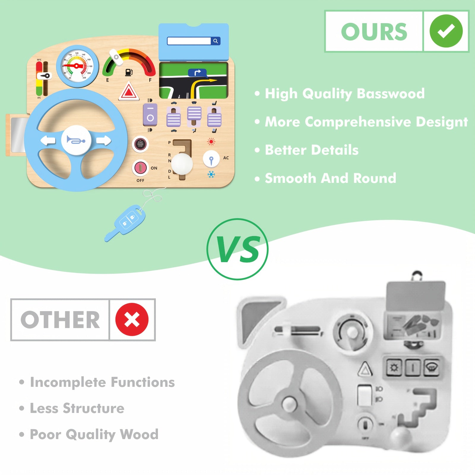 Houten Busy Board met Stuur | Educatief Speelgoed voor Jongens en Meisjes