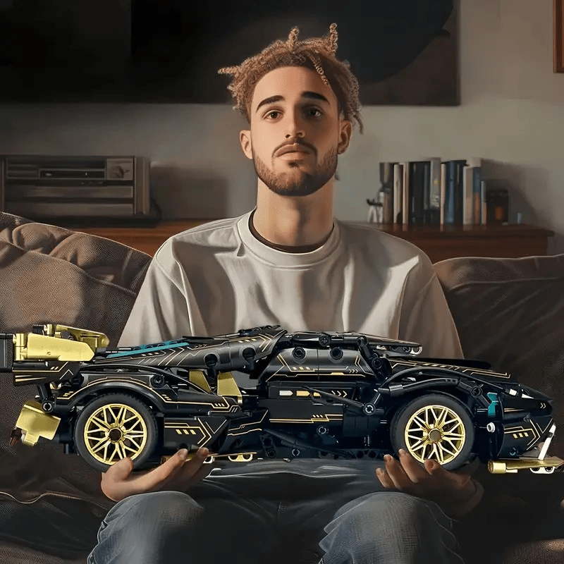 1330-delige Sportwagen Bouwset voor Tieners & Volwassenen | Zwart-Goud Modelauto van ABS Kunststof