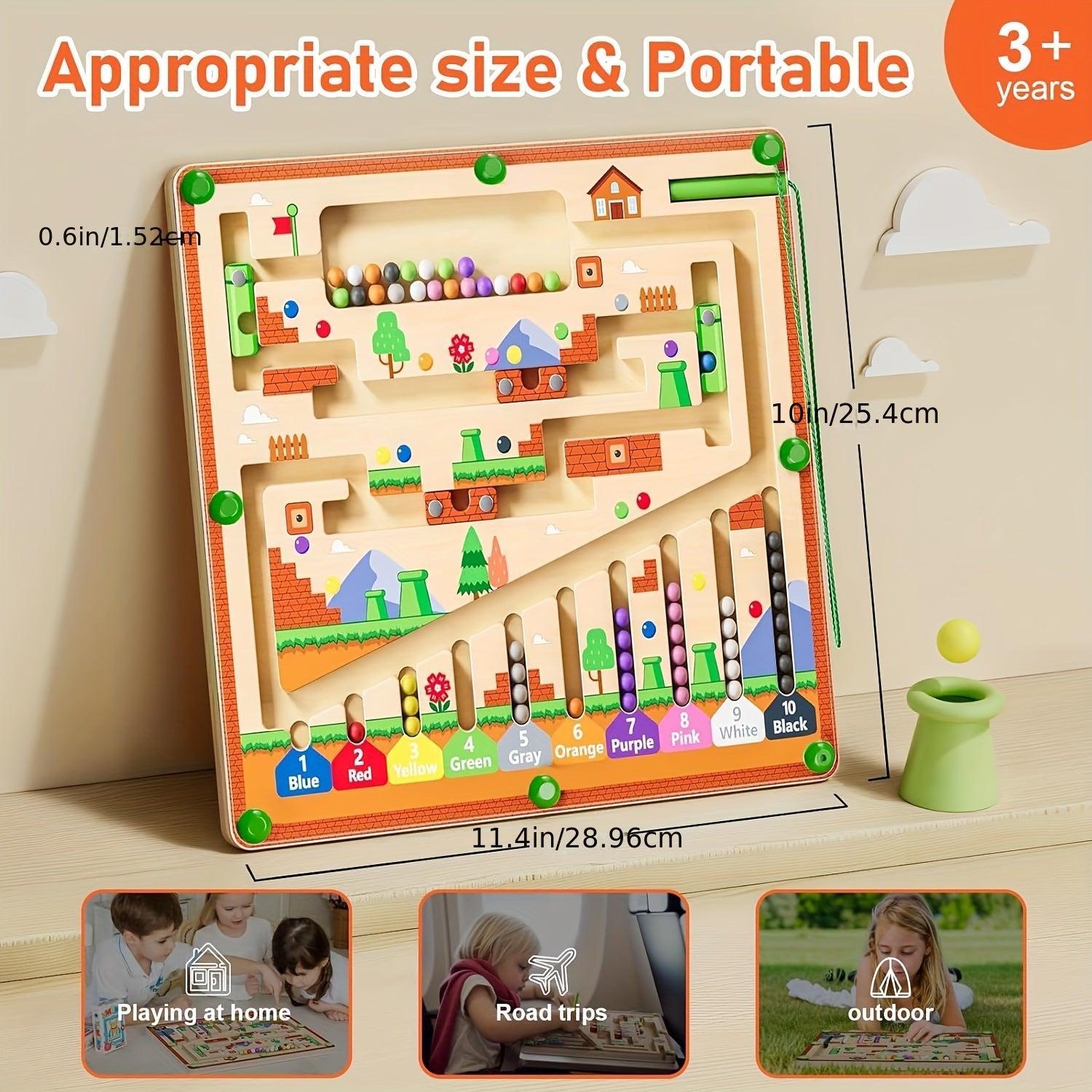 Magnetisch Doolhof met Kleuren & Getallen – Houten Montessori Speelgoed 3+