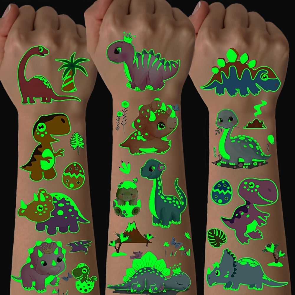 Lumineuze Dinosaurus Tatoeages | Gloeien in het Donker, Waterdichte Verjaardags- en Halloween Tatoeages