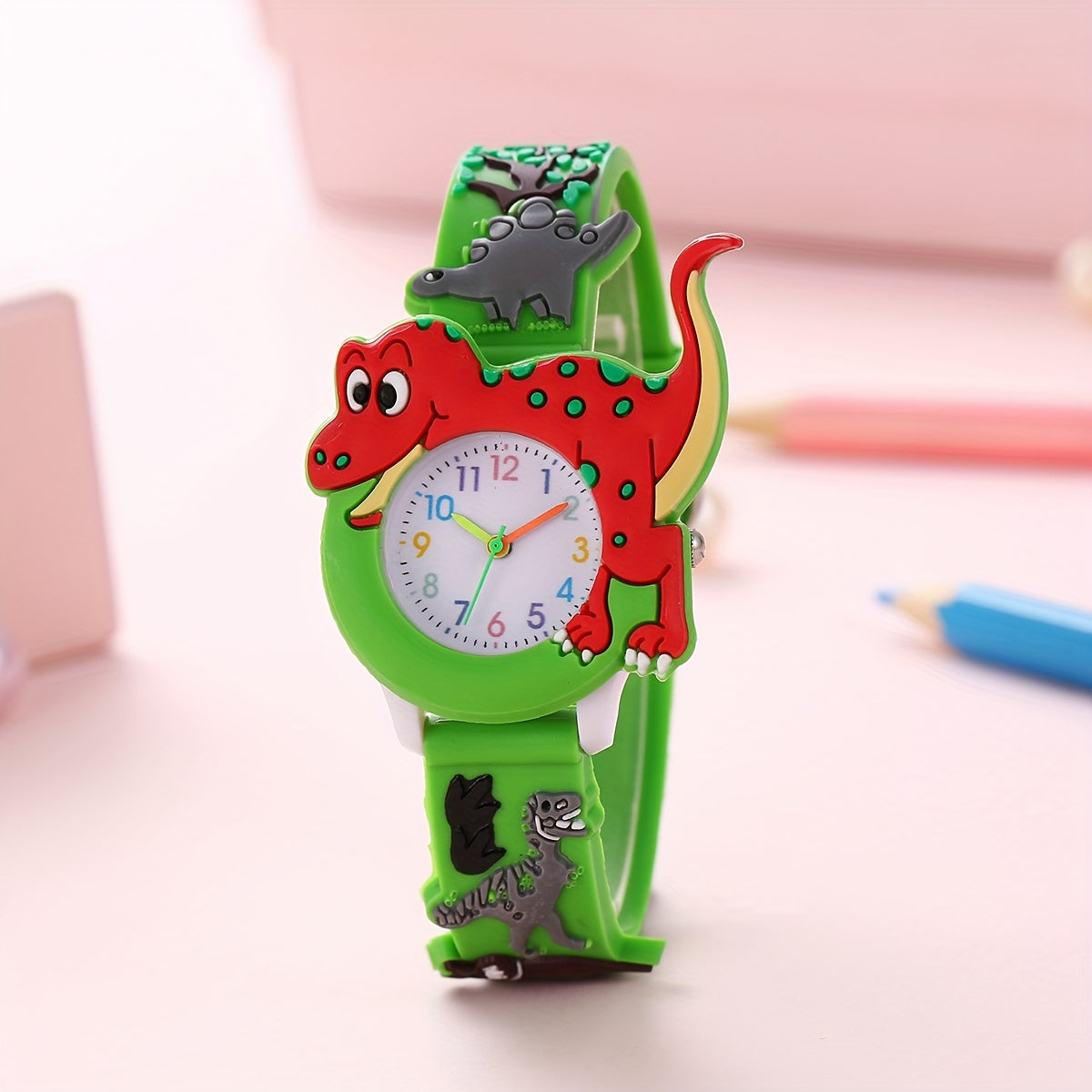 Schattig Dino Kinderhorloge | Zachte Siliconen Band, Ideaal Cadeau | Modeaccessoire | Voor Kinderen