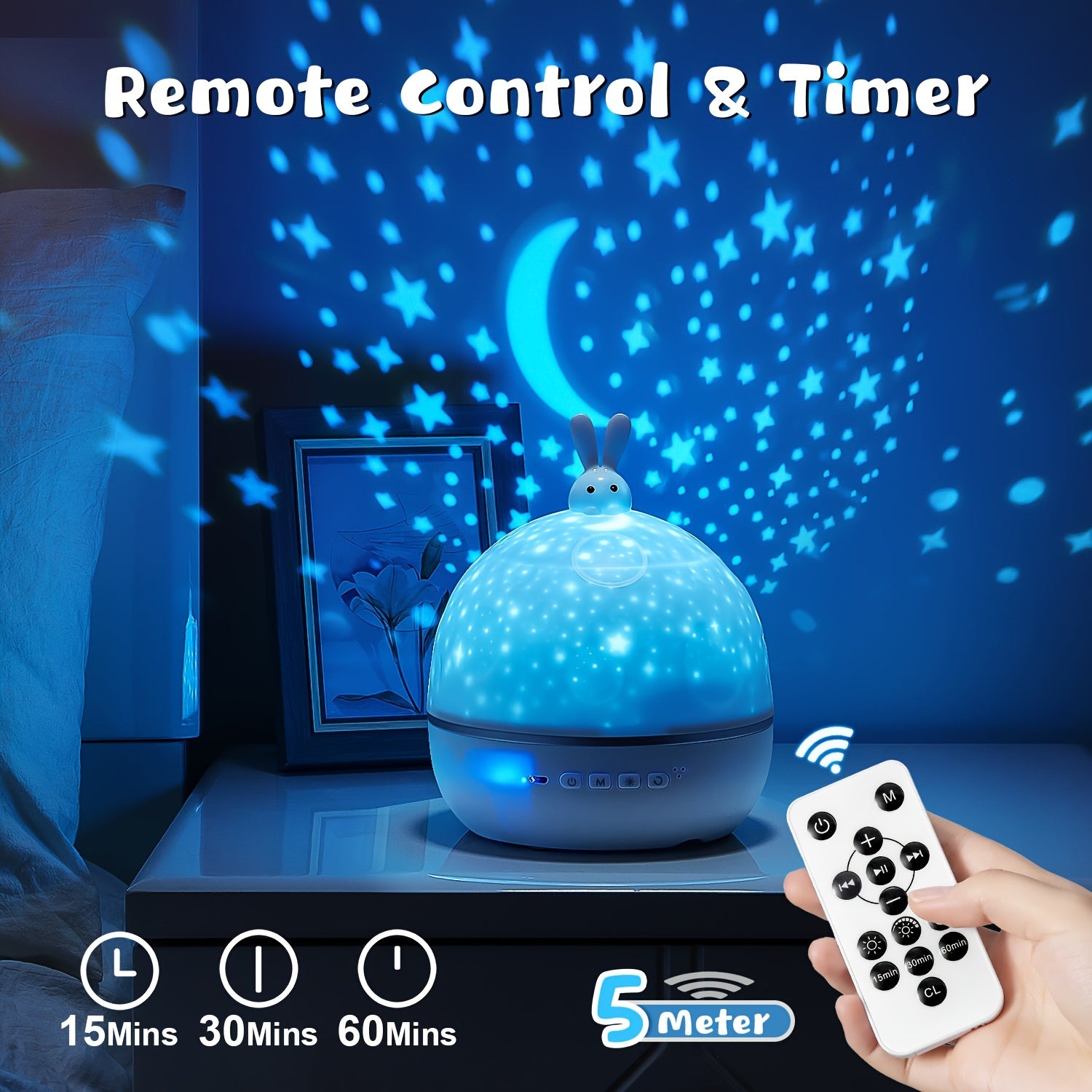 360° draaibare sterrenprojector nachtlamp | 15 films, 7 kleuren projector met muziekspeaker en afstandsbedieningstimer