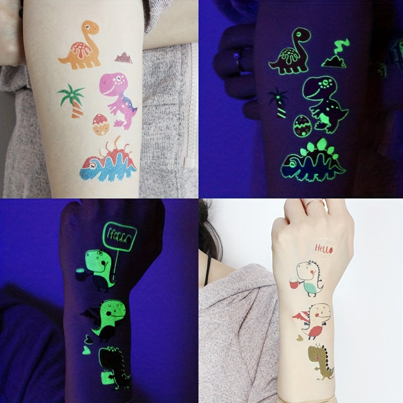 Lumineuze Dinosaurus Tatoeages | Gloeien in het Donker, Waterdichte Verjaardags- en Halloween Tatoeages