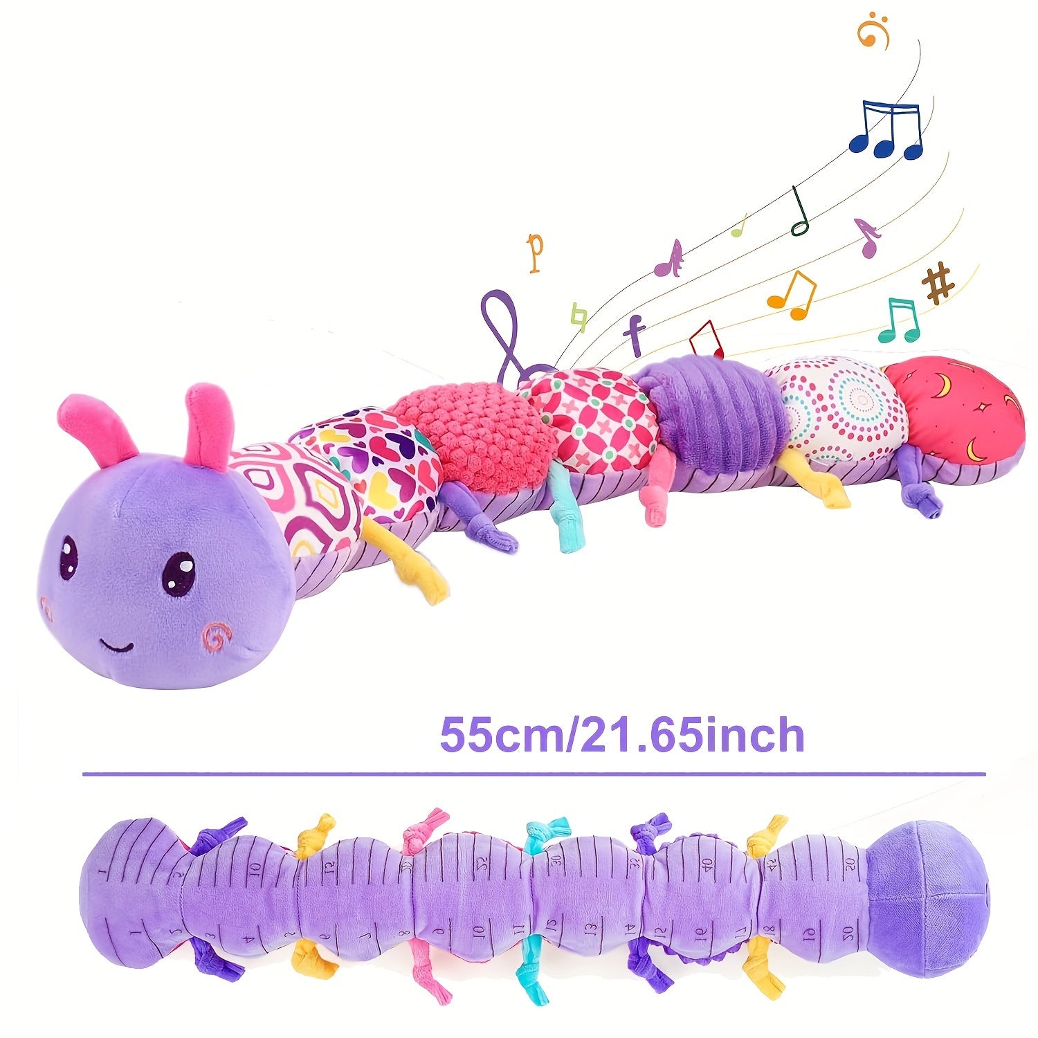 Muzikale Rups Knuffel | Baby Speelgoed met Rammelaar & Krasgeluid | Zintuiglijk Speelgoed voor 0+ Maanden