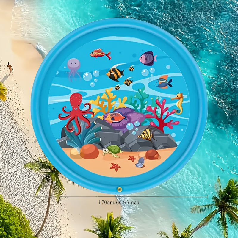 XL Watersproeier Mat 2025 met Zeeleven Thema – 170 cm Opvouwbaar Opblaasbaar Waterkussen voor Kinderen & Huisdieren | Zomerplezier met Schildpadden, Vissen & Zeepaardjes
