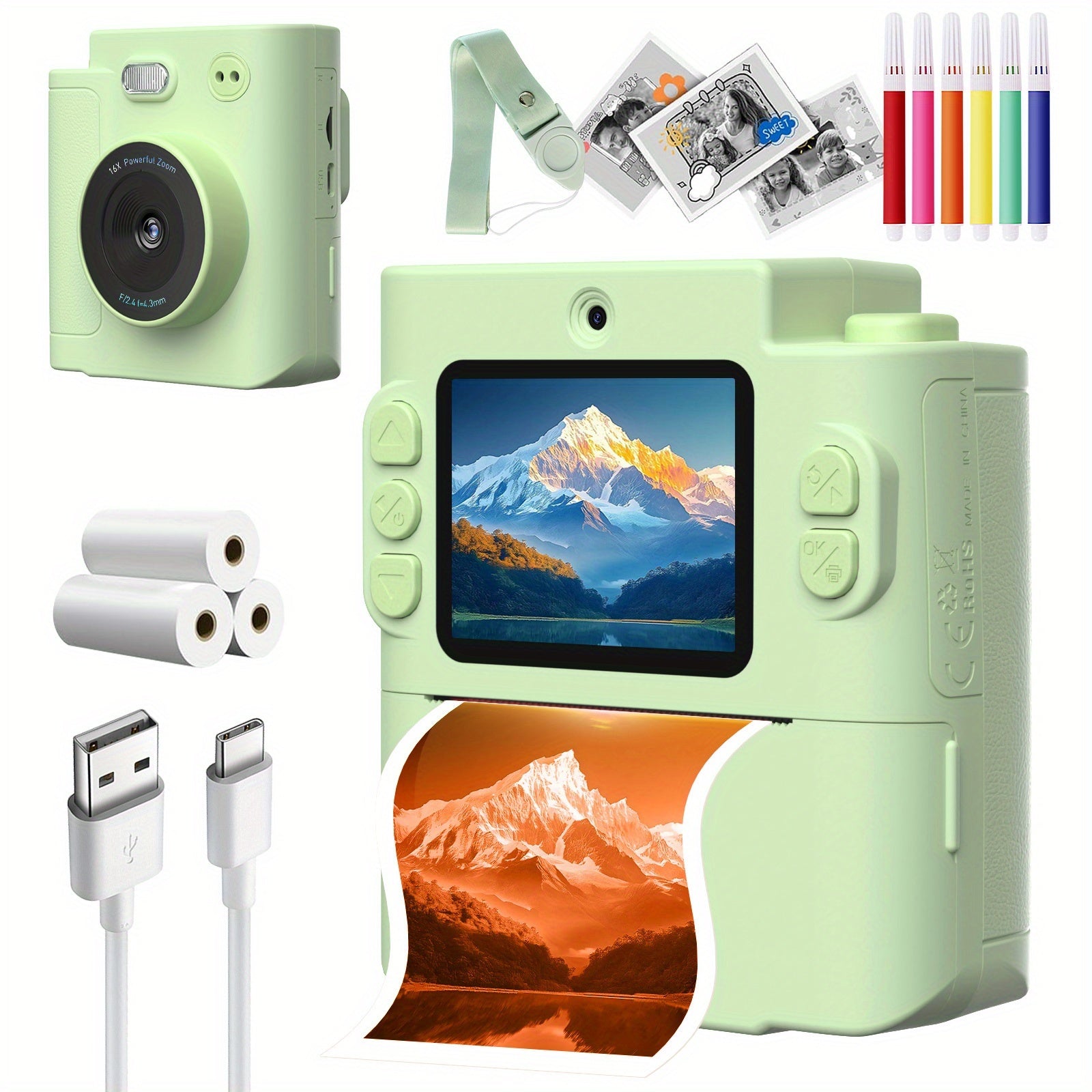 Multifunctionele kindercamera|Video, foto & printfunctie â cadeau 4-12 jr