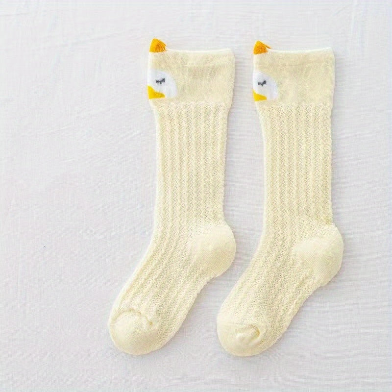 Dunne Katoenen Mesh Kniehoge Sokken met Schattige Cartoon Dieren | Anti-Mug Dijhoge Kousen voor Pasgeboren Kinderen en Peuters Herfst Winter Sokken voor 1-3 Jaar