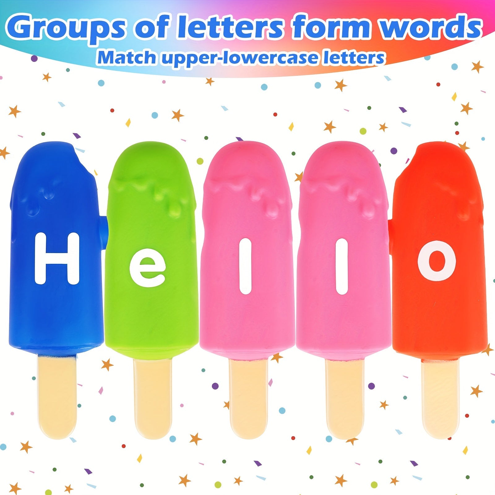 Peuter Alfabet Letters Matching Leerspeelgoed | 26 Stuks Dubbelzijdige ABC Letters | Popsicle Alphabet Match Spel | Kleur Sorting & Fijne Motoriek