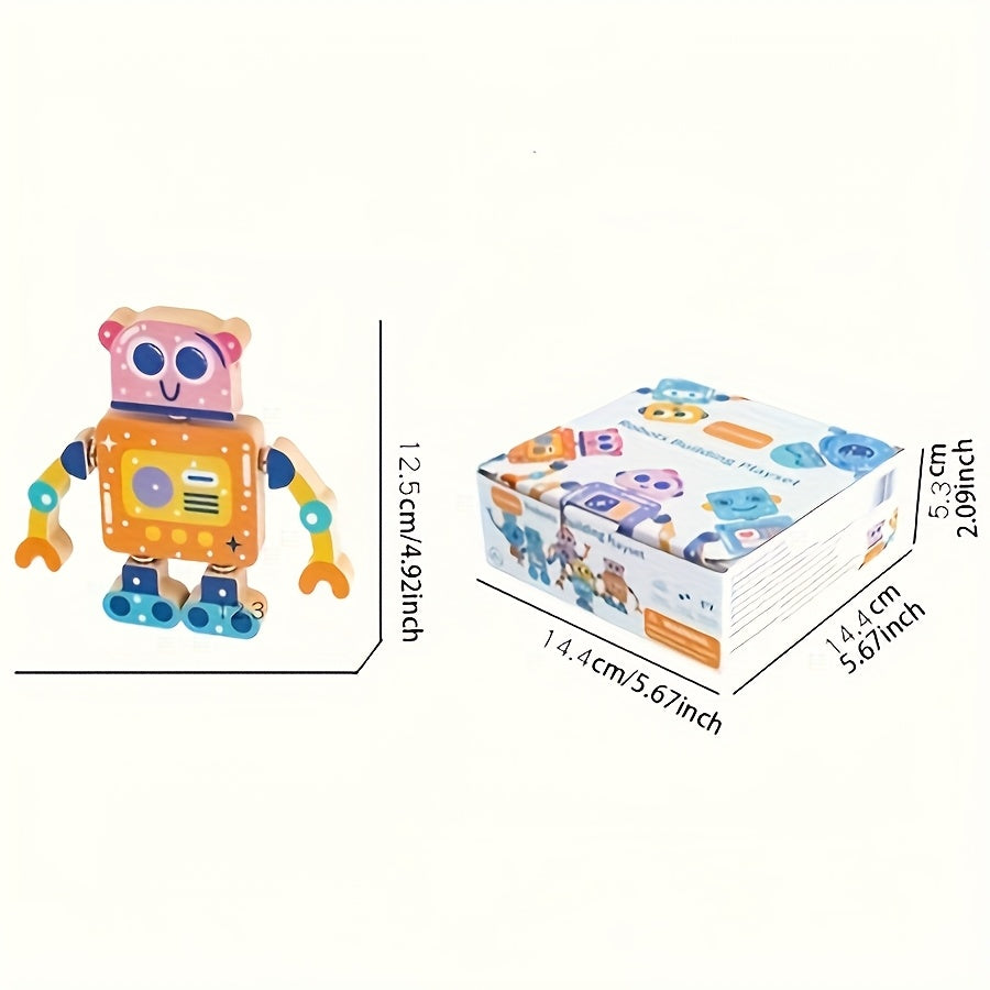 Houten Robot Bouwblokken | Educatieve 5-delige Puzzelset voor Kinderen