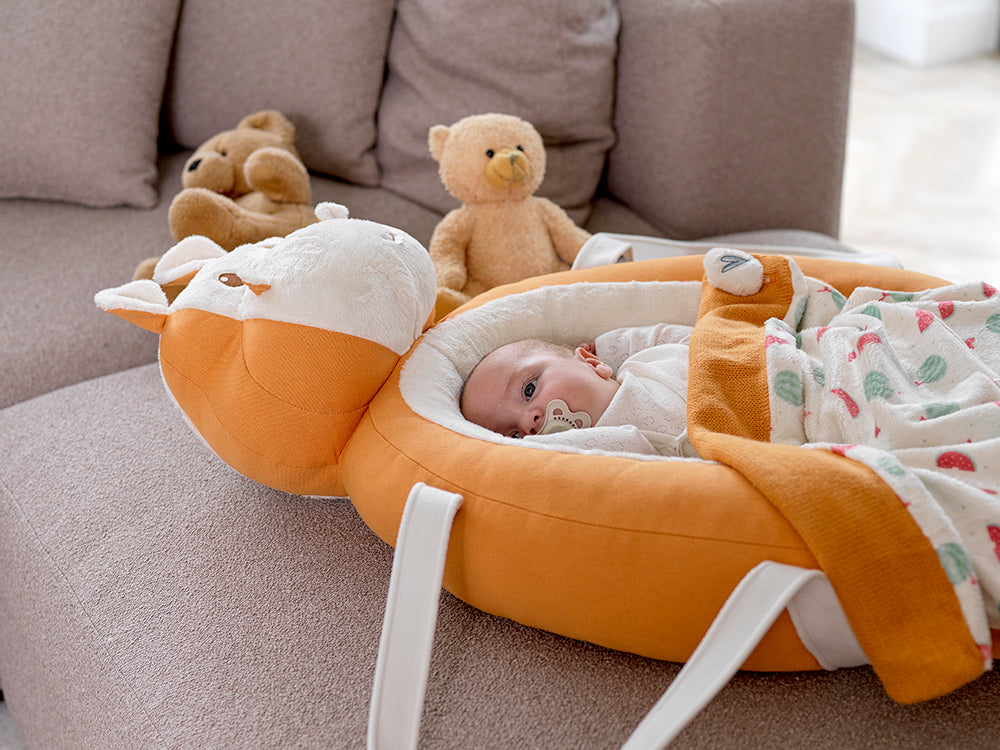 Oranje Hippo Draagbare Babynest | Ergonomisch Babybed met Kussen Katoen 0-3 Jaar