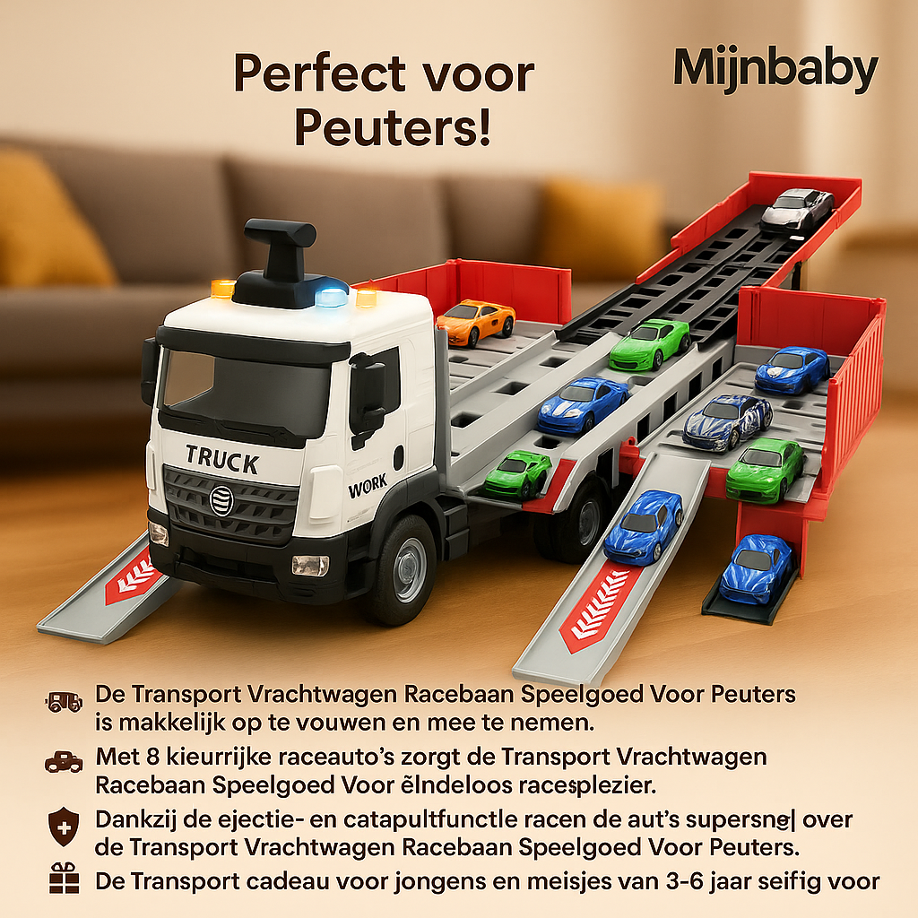 Transport Vrachtwagen Racebaan Speelgoed Voor Peuters, Opvouwbare 3-Lagen Speelset, Vrachtwagen Met 8 Raceauto's, Cadeau Voor Jongens En Meisjes Van 3-6 Jaar