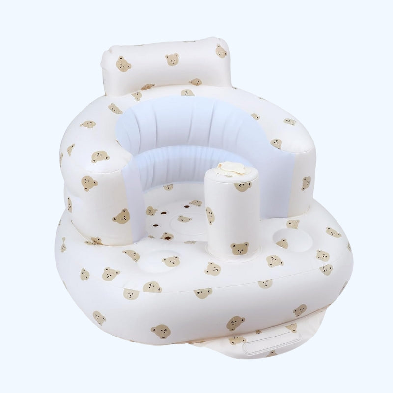 Opblaasbaar babyzitje voor baby's vanaf 3 maanden l met ingebouwde luchtpomp - Beer Patroon