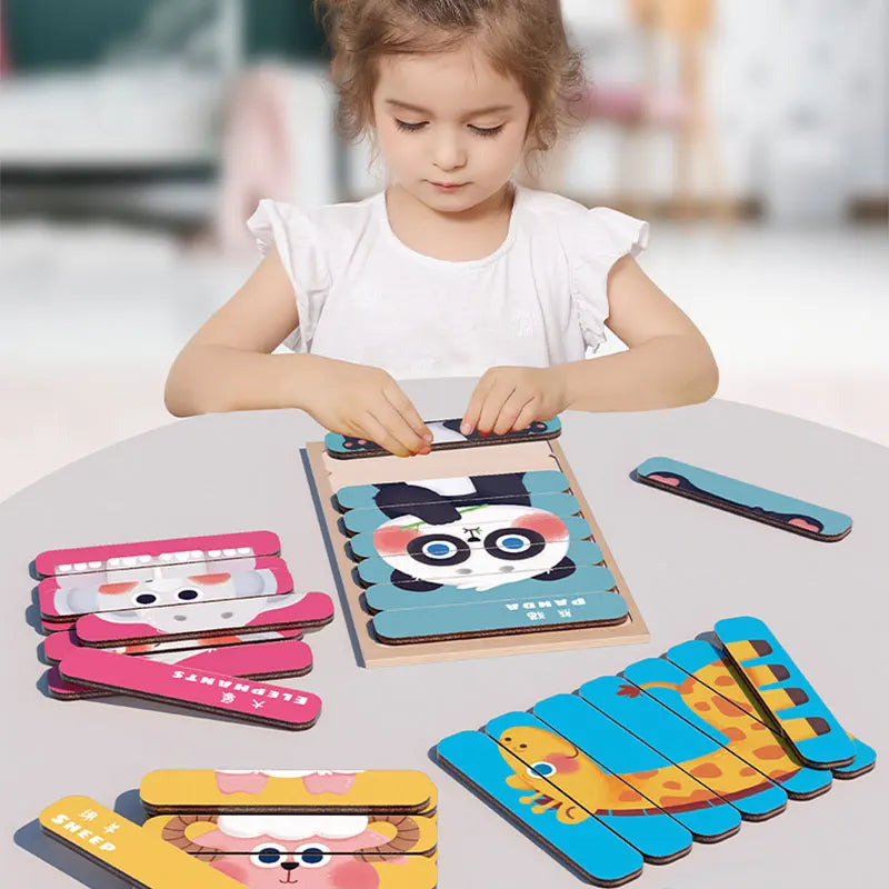 Houten Montessori Puzzels - 3D Dierenpuzzels voor Baby's en Peuters
