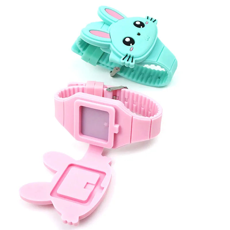 3D Cartoon LED Kinderhorloge | Konijn & Kat Siliconen Polshorloge, Verjaardagscadeau