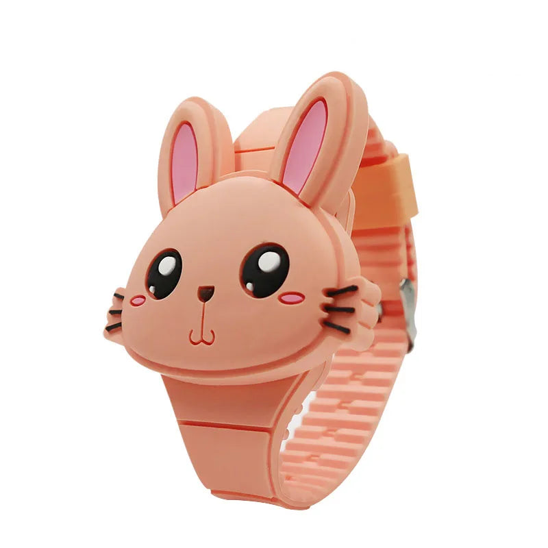 3D Cartoon LED Kinderhorloge | Konijn & Kat Siliconen Polshorloge, Verjaardagscadeau
