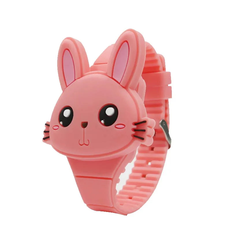 3D Cartoon LED Kinderhorloge | Konijn & Kat Siliconen Polshorloge, Verjaardagscadeau