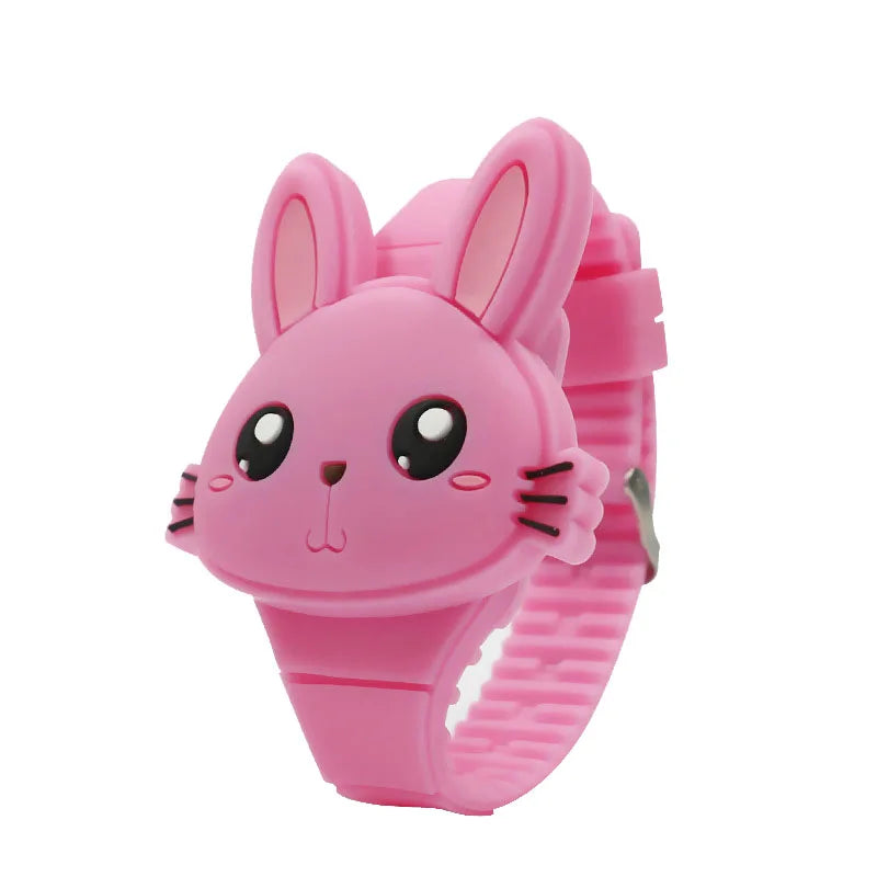3D Cartoon LED Kinderhorloge | Konijn & Kat Siliconen Polshorloge, Verjaardagscadeau
