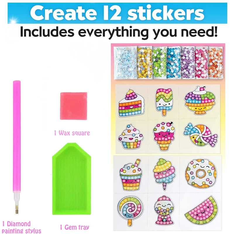 Kinderen Grote Diamant Schilderkit | 12 Stickers DIY 5D Diamantschilderen op Nummer, Knutselset voor Meisjes & Jongens