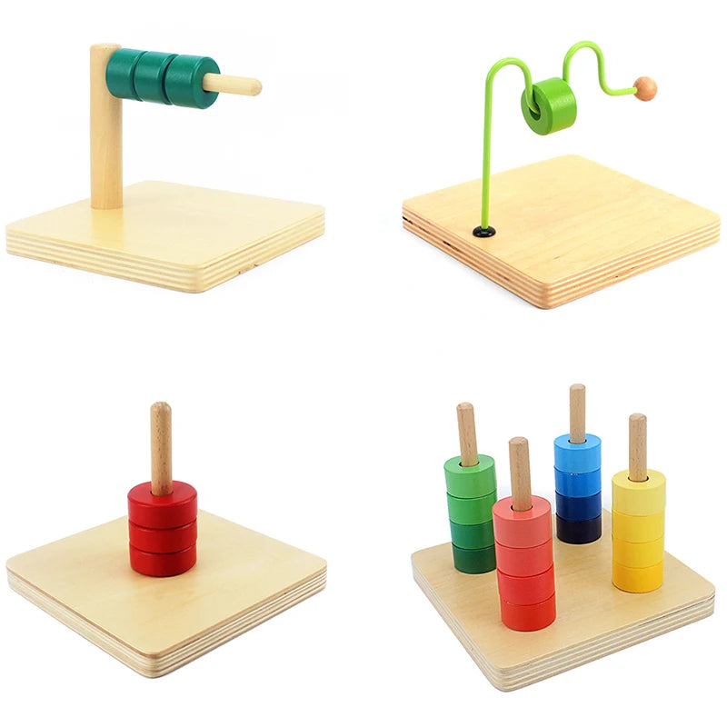 Montessori Houten Speelgoed - Sensory Preschool Leren Discs op Horizontale Pen, Educatief Houten Speelgoed voor Peuters