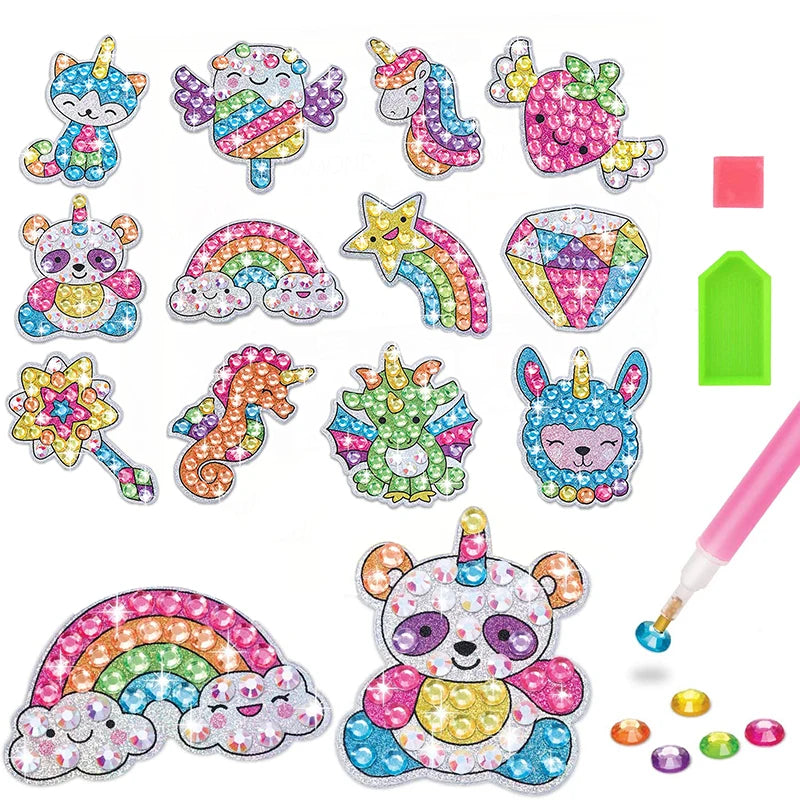 Kinderen Grote Diamant Schilderkit | 12 Stickers DIY 5D Diamantschilderen op Nummer, Knutselset voor Meisjes & Jongens