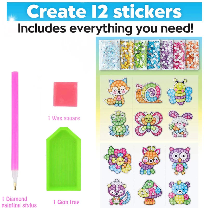Kinderen Grote Diamant Schilderkit | 12 Stickers DIY 5D Diamantschilderen op Nummer, Knutselset voor Meisjes & Jongens