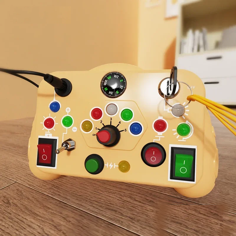 Montessori Busy Board Zabawki sensoryczne Kreskówka z przełącznikiem światła LED Tablica kontrolna Zajęcia w podróży Gra dla dzieci w wieku 2-4 lat