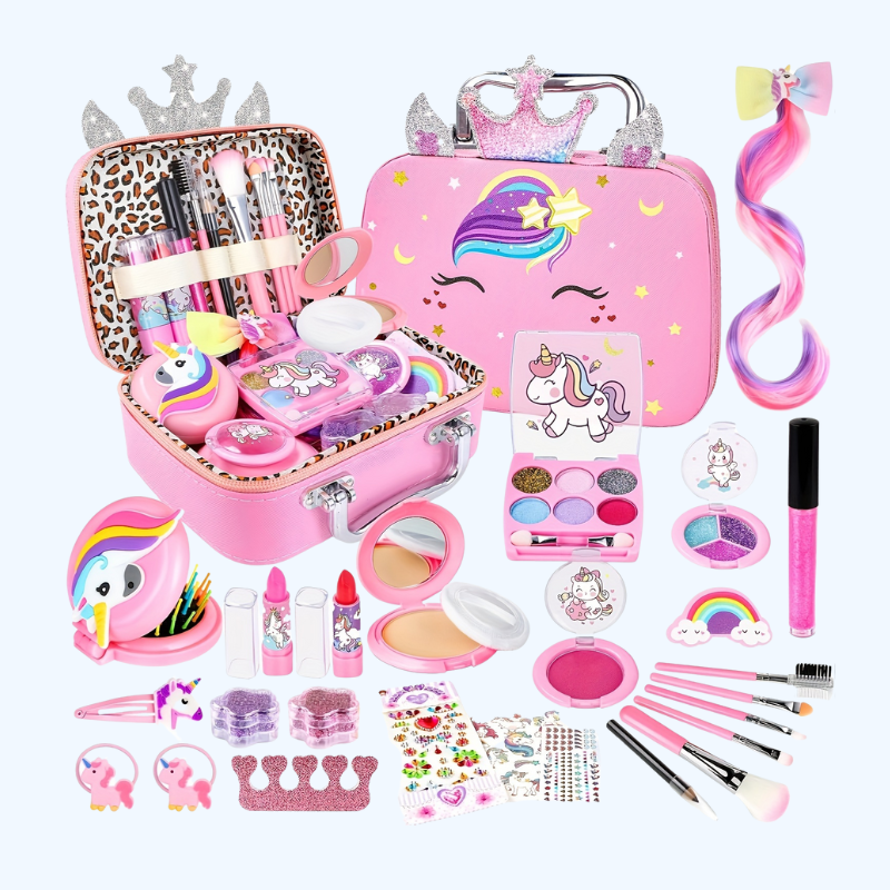 Make-up Set voor Kinderen - Afwasbare Make-up met Eenhoorn Tas - Voor Meisjes van 3 tot 12 Jaar - Ideaal voor Rollenspel & Verjaardags- of Kerstcadeaus