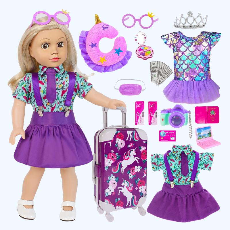 Set van 25 Accessoires voor 18-Inch Amerikaanse Pop - Koffer, Kussen, Camera en Zonnebril - Ideaal Cadeau voor Kinderen