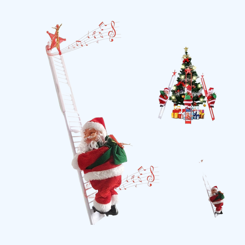 Klimmende Muzikale Kerstman met Cadeauzak - Perfecte Decoratie voor Kerstbomen & Feesten