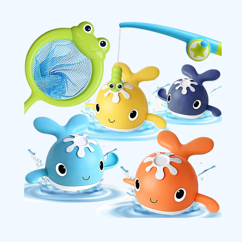 Babybad vissen speelgoed magnetische walvissen | Dierenbad drijvende waterspeelgoed met hengel en net, speelgoedset voor kinderen