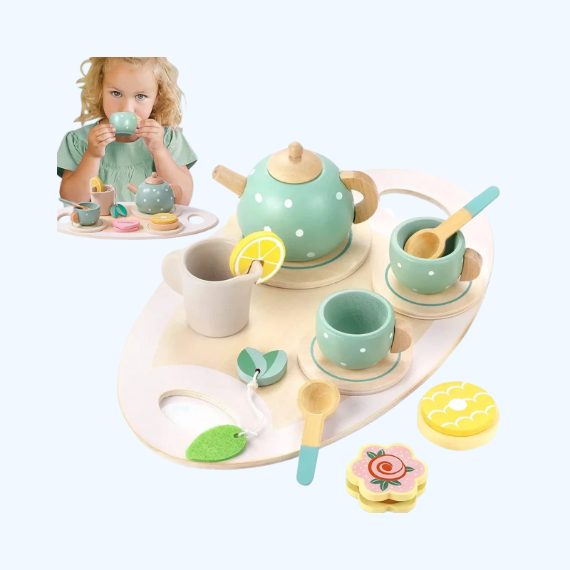 15-delige Houten Thee Speelgoed Set | Rollenspel Keukenaccessoires, Voedsel Speelset voor Kinderen, Rollenspel voor Peuters, Geschenken voor Jongens en Meisjes