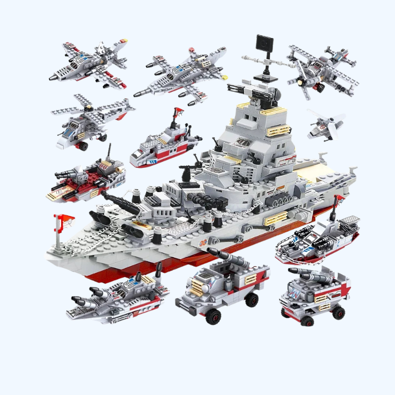 Marineoorlogschip Bouwstenen | Legermodel met Boot, Vliegtuig en Oorlogsschepen voor Jongens