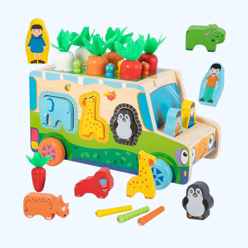 Houten Sorteer- en Stapelset | Carrots en Dieren Speelgoed voor Baby’s (0-3 Jaar)