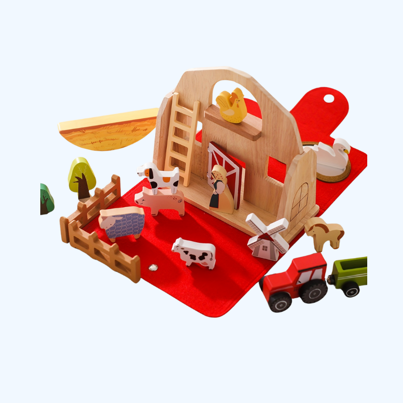 18-delige Houten Boerderijset | Educatief Cognitief Speelgoed voor Kinderen