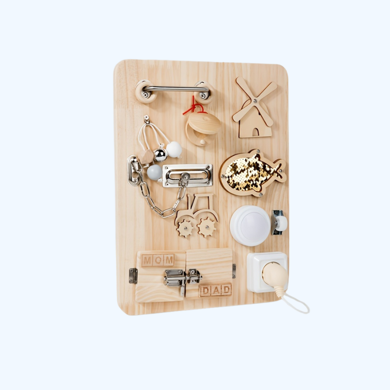 Houten Busy Board 70x86 cm+ | Educatief speelgoed met slotjes, sleutels en accessoires voor levensvaardigheden. Perfect cadeau voor Kerstmis en verjaardagen.