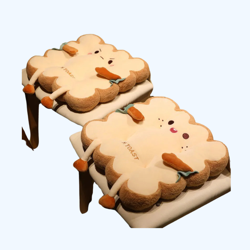 Super Schattig Stoelkussen | Broodvorm Kussen Pluche Speelgoed Vierkant Rond met Antislip Zitting Cadeau voor Vrienden en Familie