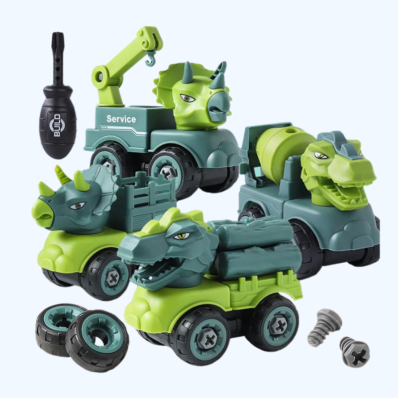 Bouwspeelgoed voor kinderen - Dinosaur auto project met graafmachine, kiepwagen, educatief DIY speelgoed