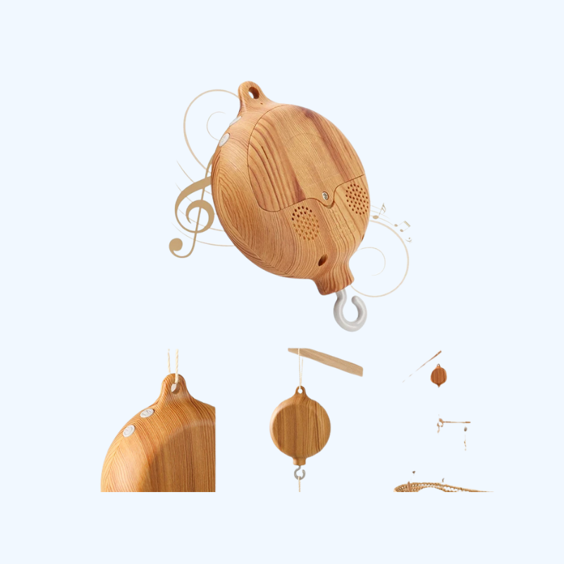 Baby Bedbel Muziekdoos | Houten Look, 360° Draaibaar Wiegmobiel, Muzikaal Speelgoed 0-12 Maanden