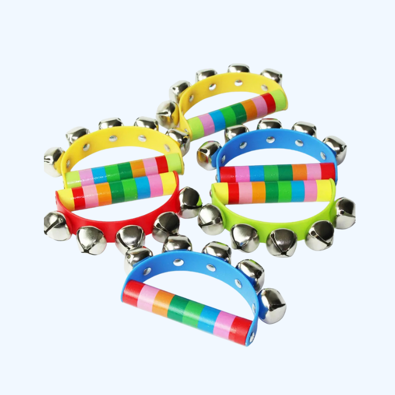 Houten Baby Rammelaar met 5 Belletjes | Regenboog Handrammelaar, Educatief Speelgoed voor Peuters