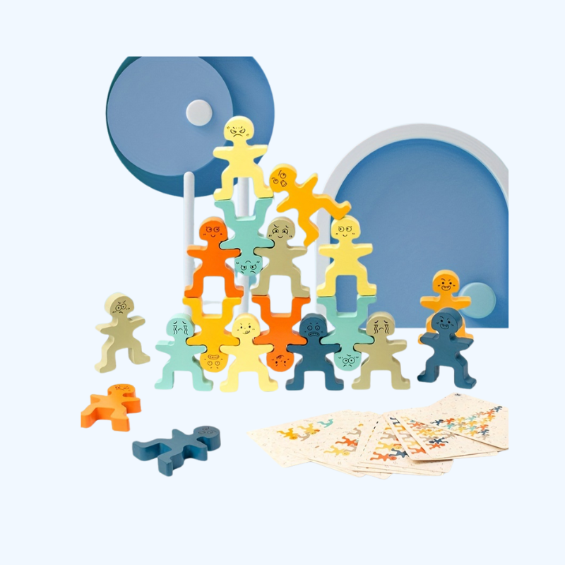 Houten Stapelblokken in Felle Kleuren | Balansspel voor Motorische Ontwikkeling & Concentratie, Ideaal als Cadeau voor Kerst & Thanksgiving