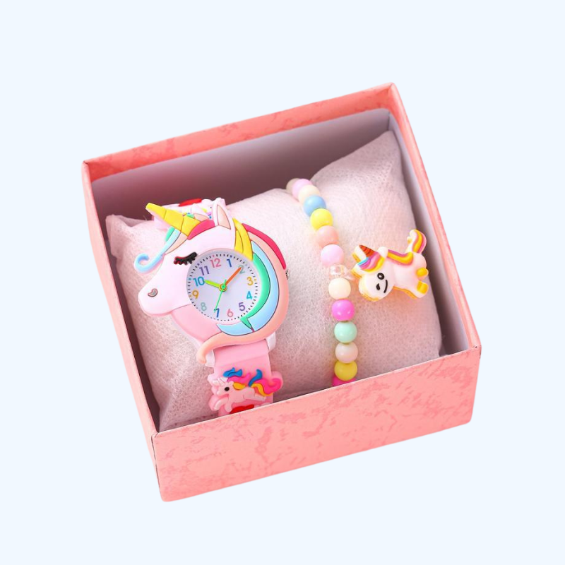 Eenhoorn Cadeauset (2 St.) | Horloge & rijstkraalarmband – Schattig cadeau