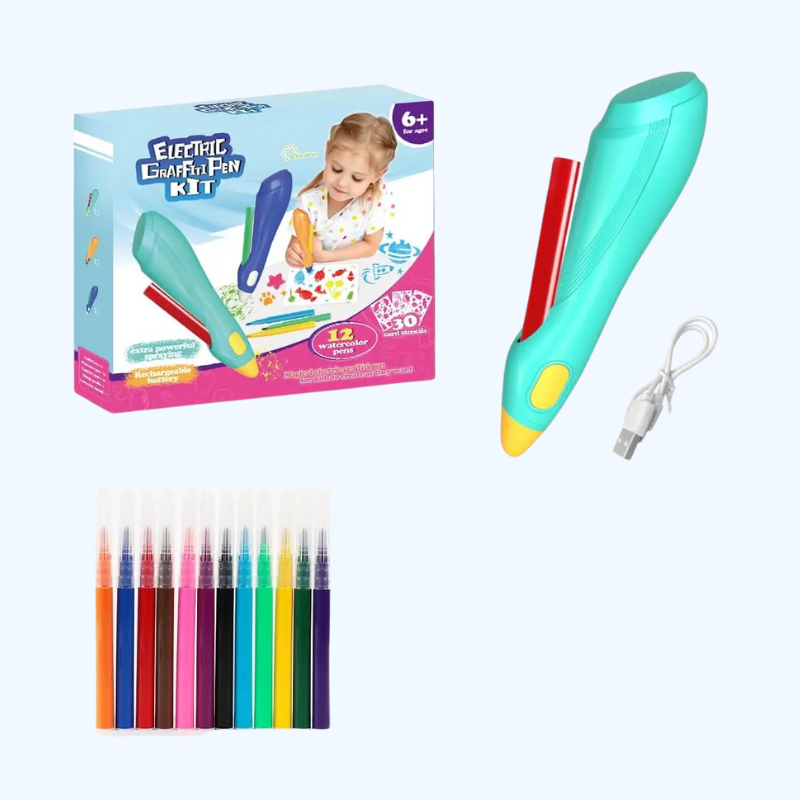Elektrische Verfspuitpen voor Kinderen | 12 Kleuren Uitwasbare Markers voor Creatieve Kunst