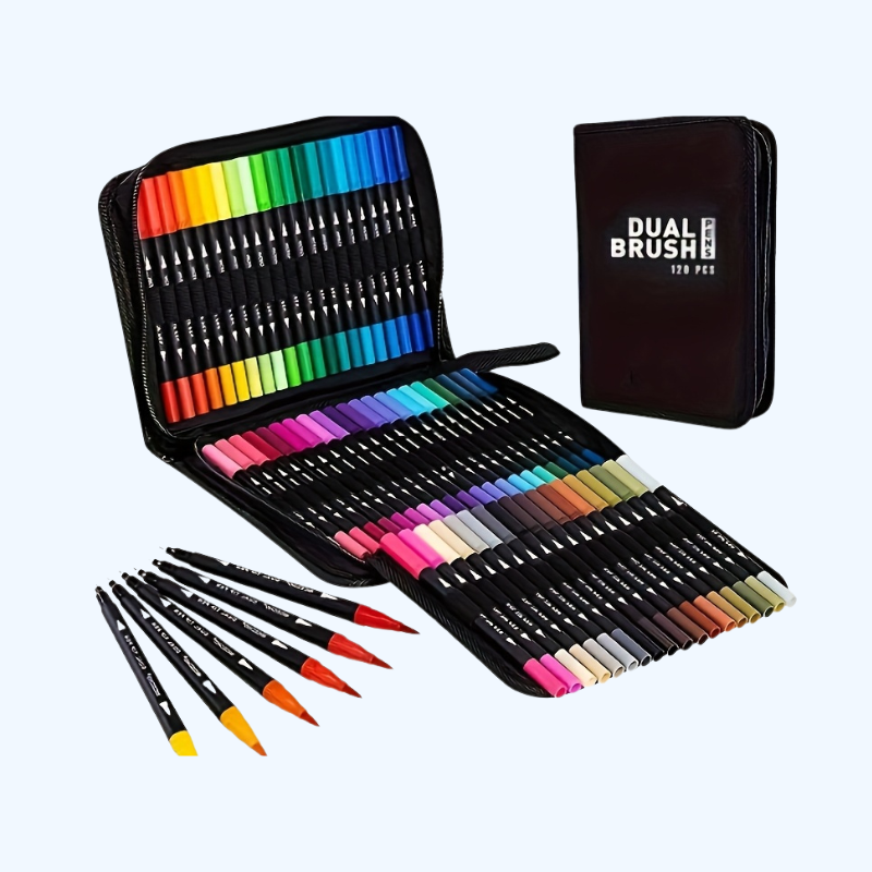 Dual Brush Art Markers | 60 Kleuren | Flexibele Borstel & Fijne Punt | Voor Kleuren, Journaling & Schetsen
