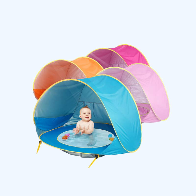 Baby Strandtent met UV-Bescherming & Opvouwbaar Zwembad | Veilige Zomerspeeltent voor Peuters