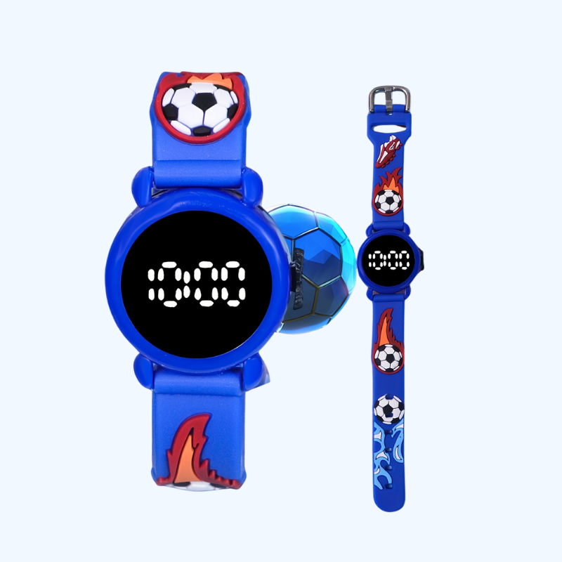 Blauwe LED Soccer Flame Watch – Trendy & Cool Horloge voor Kinderen