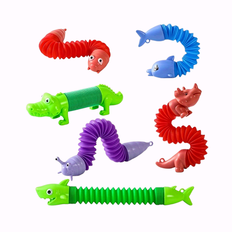 6x Pop Tube Dierensleutelhangers | Sensorisch Speelgoed | Mix Kleuren & Dieren