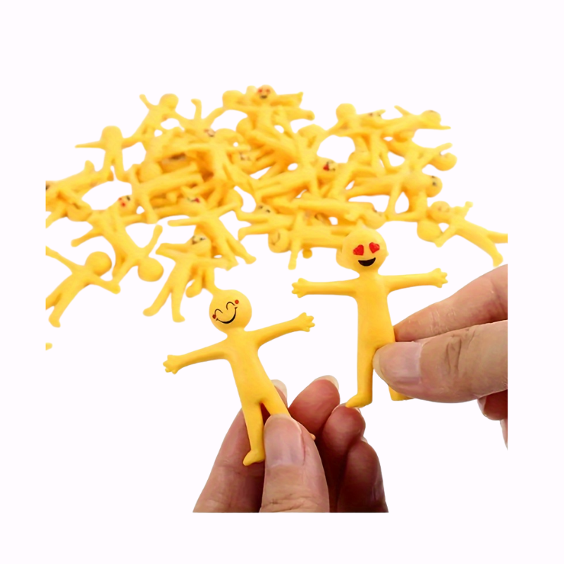 25x Gele Rekbare Poppetjes | Vrolijke Gezichten | Zacht Rubber | Vouwbaar voor Feestdecoraties